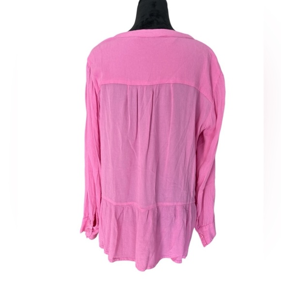 Life Style Pink Button-Down Peplum Blouse - Flowy Viscose Top, Size M - Picture 4 of 7